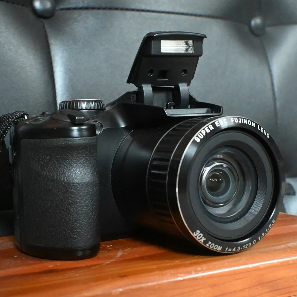 Fujifilm Finepix S6800 Solid Black Digital Camera With Blk/Wht Camera Strap